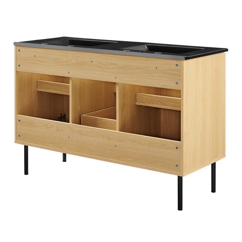 Modway Chaucer 48 Bathroom Vanity in Oak Black with Dual Ceramic Sink Basin, 48 Inches Double image number 3