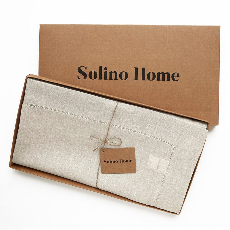 Solino Home Classic Hemstitch 100% Linen Tablecloth &ndash; Handcrafted, Machine Washable, Perfect for Holiday and Everyday Dining