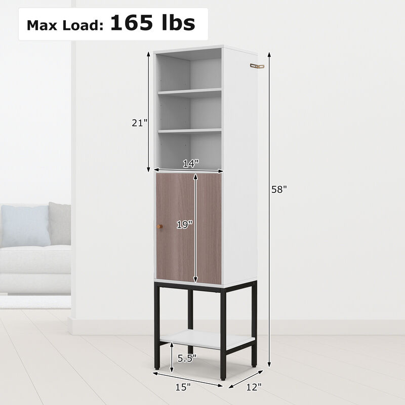 Bathroom Tall Cabinet with 1 Door and 4 Shelves Narrow Storage Unit