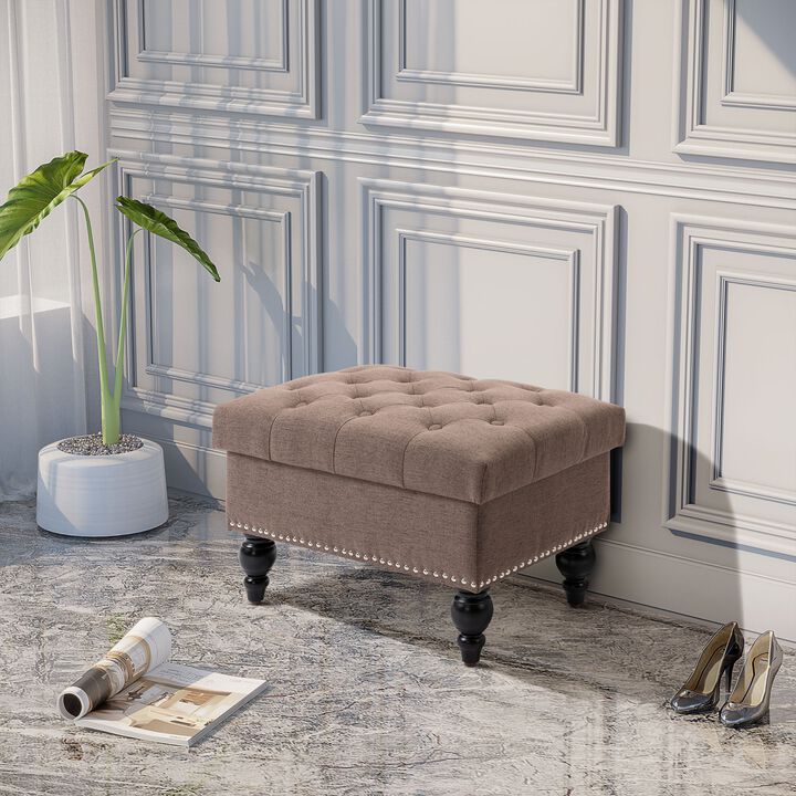 Fabric Dual-Use Ottoman: Button-Tufted Storage Bench Coffee Table
