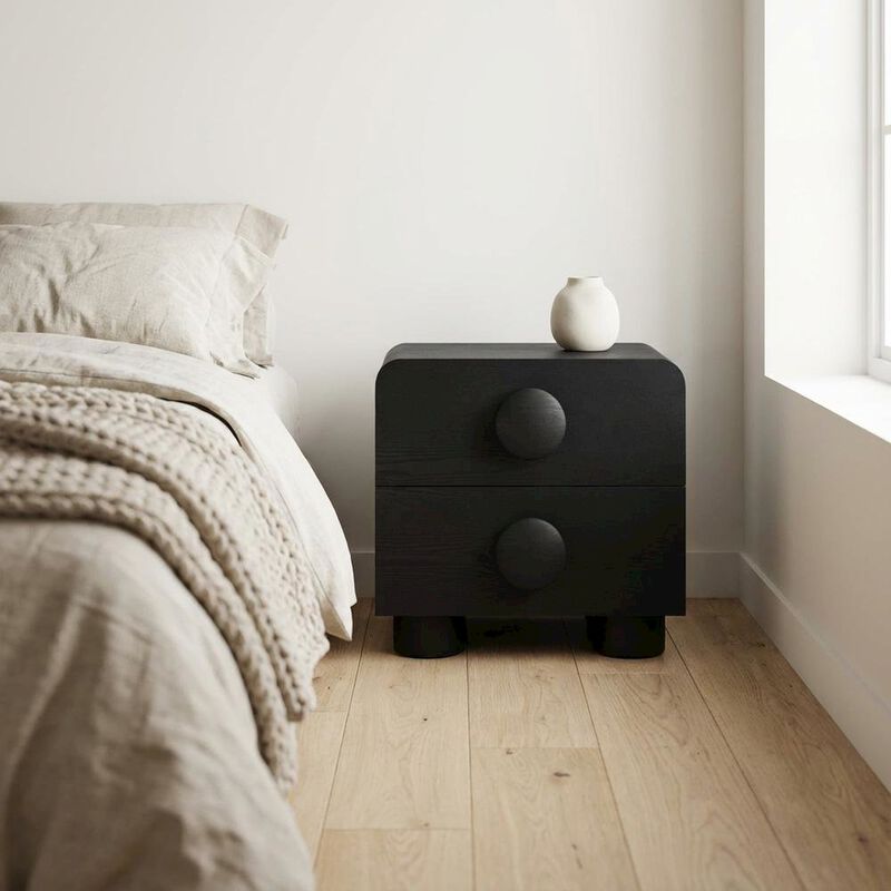 Black 2-Drawer Nightstand with Modern Design and Sturdy Construction image number 2