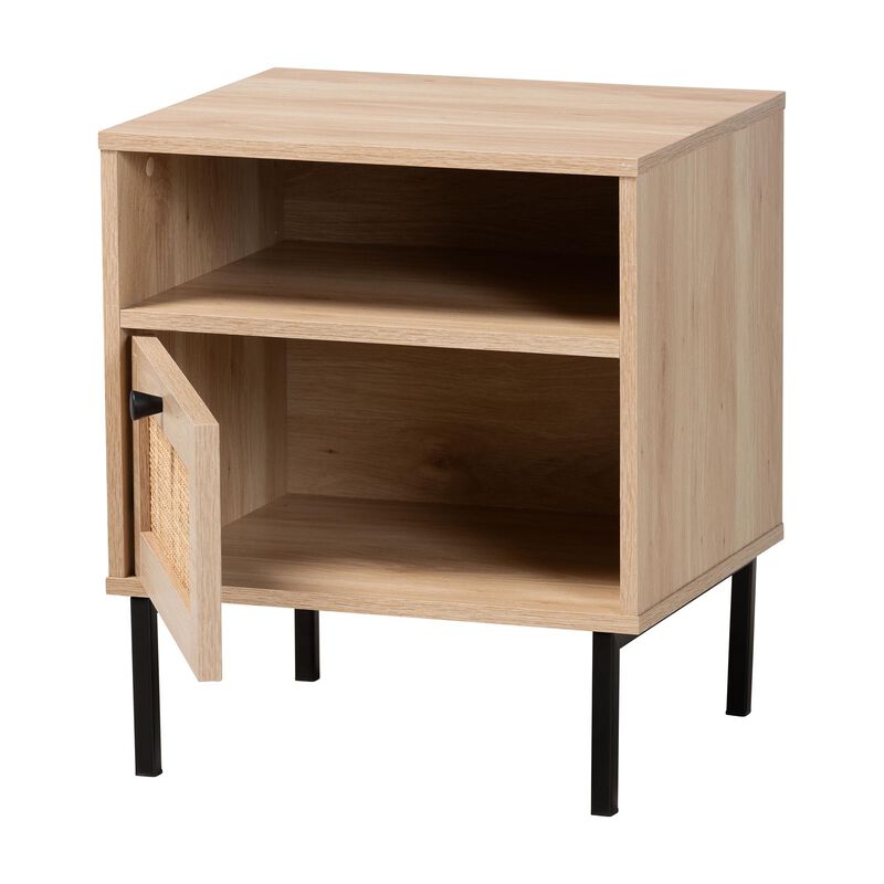 Baxton Studio Caterina Natural Brown Finished Wood and Natural Rattan 1 Door End Table image number 2