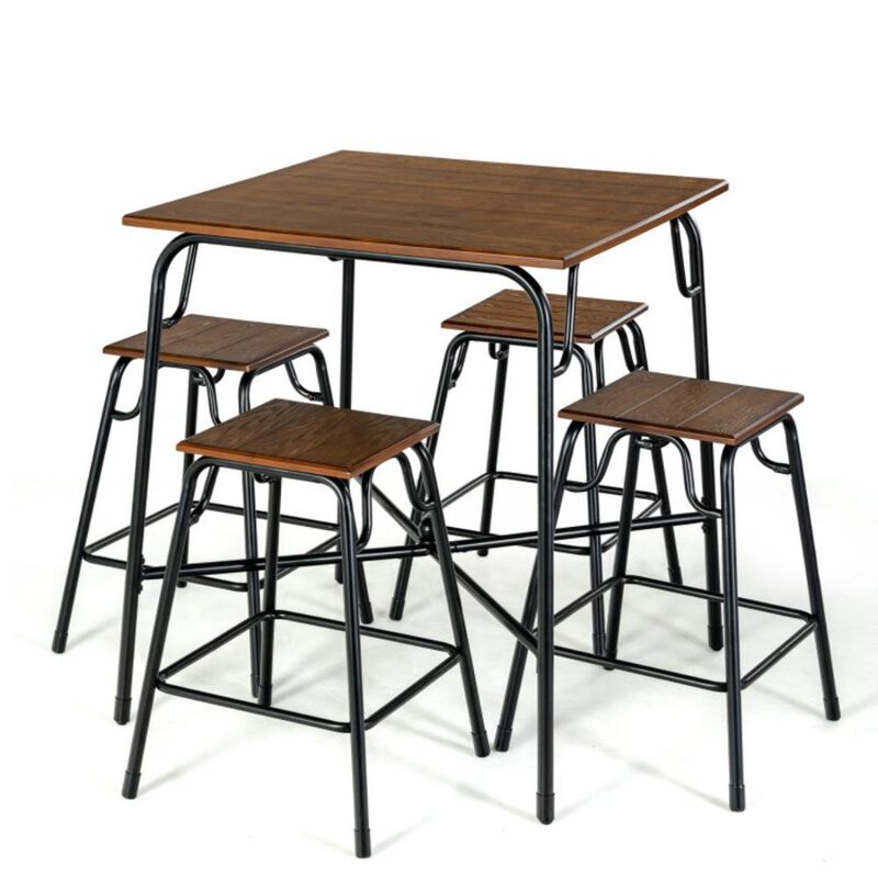 Hivvago 5 Pieces Bar Table Set with 4 Counter Height Backless Stools