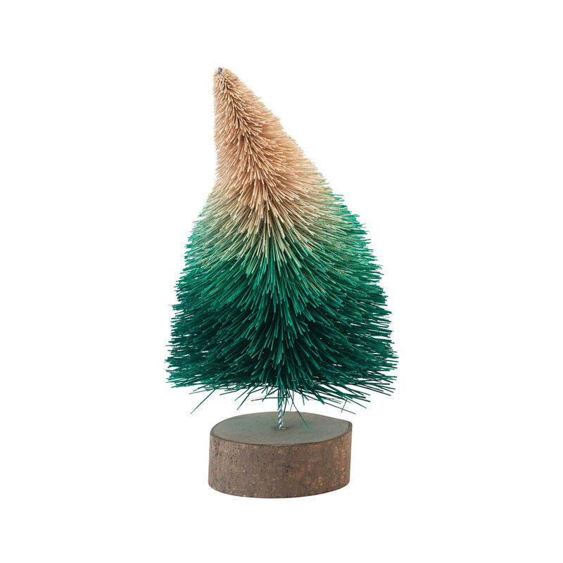 Curved Sisal Bottle Brush Tree with Wood Base, Green Ombre image number 0