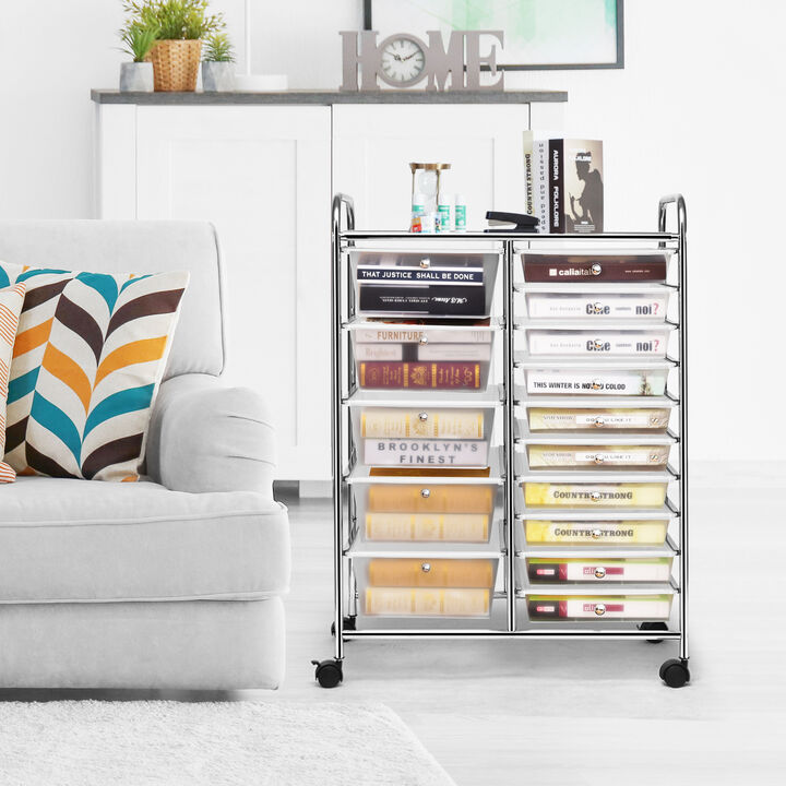 15-Drawer Utility Rolling Cart with Multi-Purpose Storage Drawers