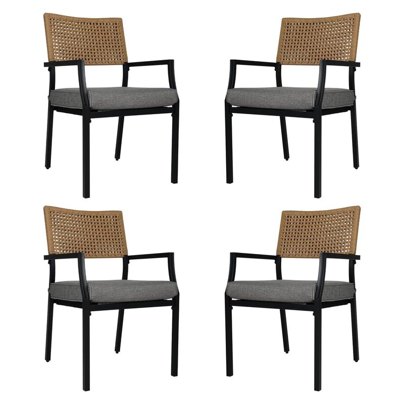 Mondawe 4-Pcs Outdoor All-Iron Detachable Rattan Chair,W/ Waterproof Cushion,Stackable Dining Chair image number 0