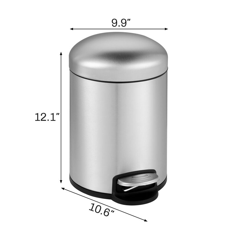 1.32 Gal./5 Liter Stainless Steel Round Step-on Trash Can for Bathroom and Office image number 3