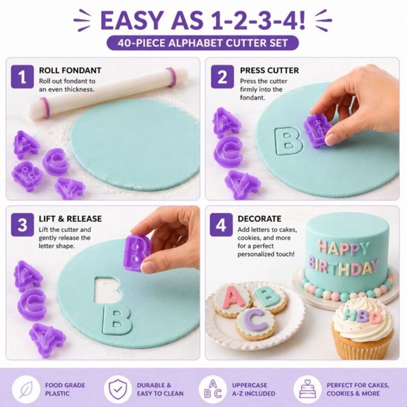 Pack of 40 Alphabet Number Fondant Cutters image number 3