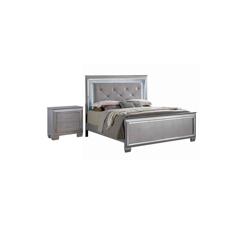 2pc King Bedroom Set, Gray Wood, Nightstand image number 0