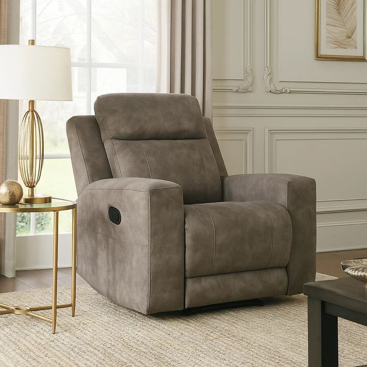 Diti Manual Pull Tab Reclining Chair, Brown Stain Resistant Microfiber