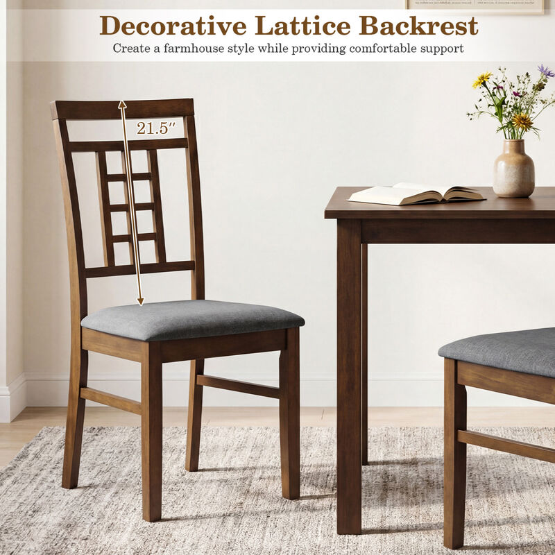 Set of 4 Dining Room Chairs with Rubber Wood Frame and Lattice Backrests image number 4