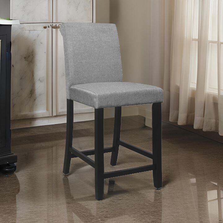 Rina 24 Inch Counter Height Chair, Gray Fabric, Black Wood, Set of 2