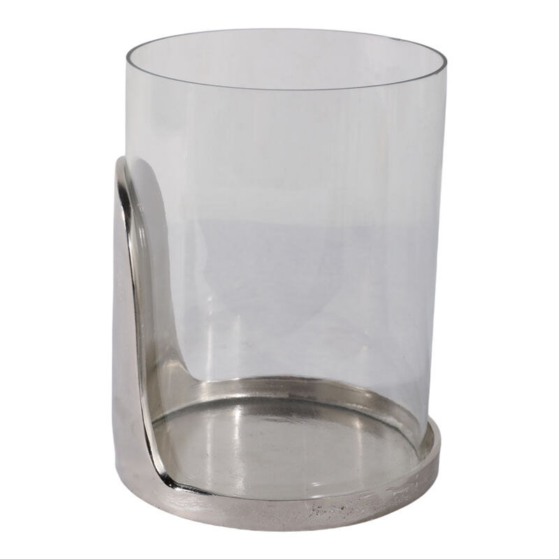 8x7" Metal Base Hurricane Pillar Holder, Silver/ C image number 2