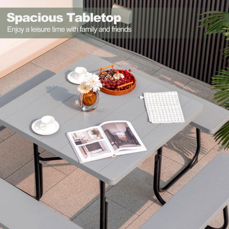 Hivvago Outdoor Picnic Table with 4 Benches and Umbrella Hole