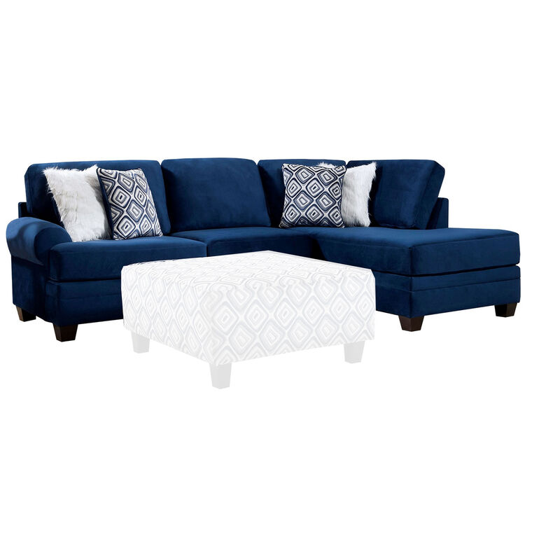 Hyna Sectional L Sofa, Navy Blue Microfiber, 4 Throw Pillows, 124 Inch - Benzara
