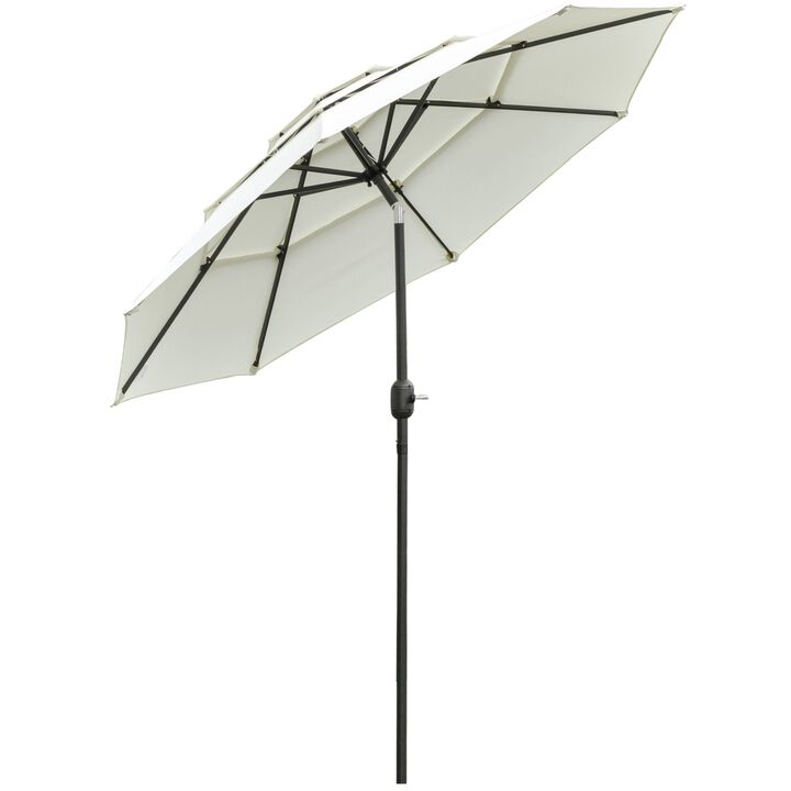 9' 3-Tier Patio Umbrella, Outdoor Market Umbrella with Crank and Push Button Tilt for Deck, Backyard and Lawn, Beige