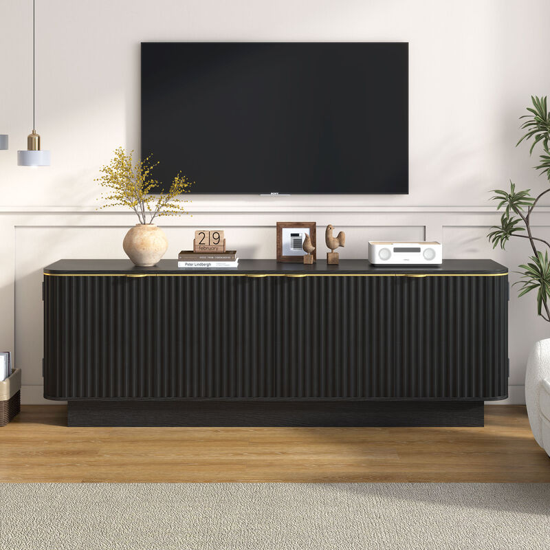 Merax Fluted TV Stand with Gold Handles, Adjustable Shelves & Cable Management image number 2