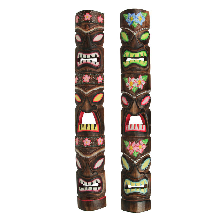 Zeckos Tiki Face Wall Masks &ndash; Hand-Carved 40&rdquo; Decor for Tiki Bars, Gardens