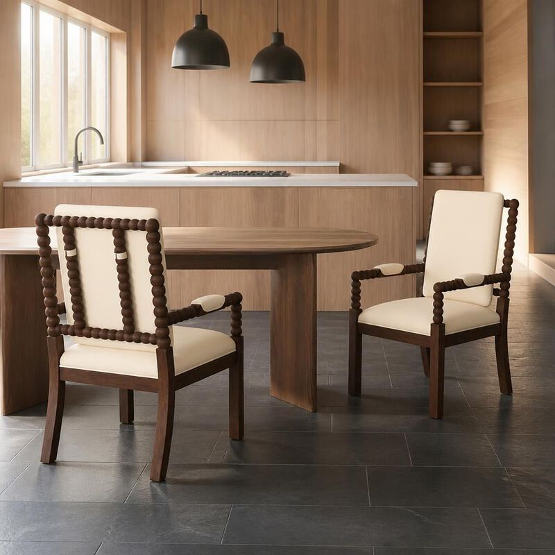 GOODSILO Set of 2 Solid Rubber Wood Upholstered Dining Chairs, Ergonomic Comfortable Seating for Dining Room Kitchen Restaurant and Cafe image number 2