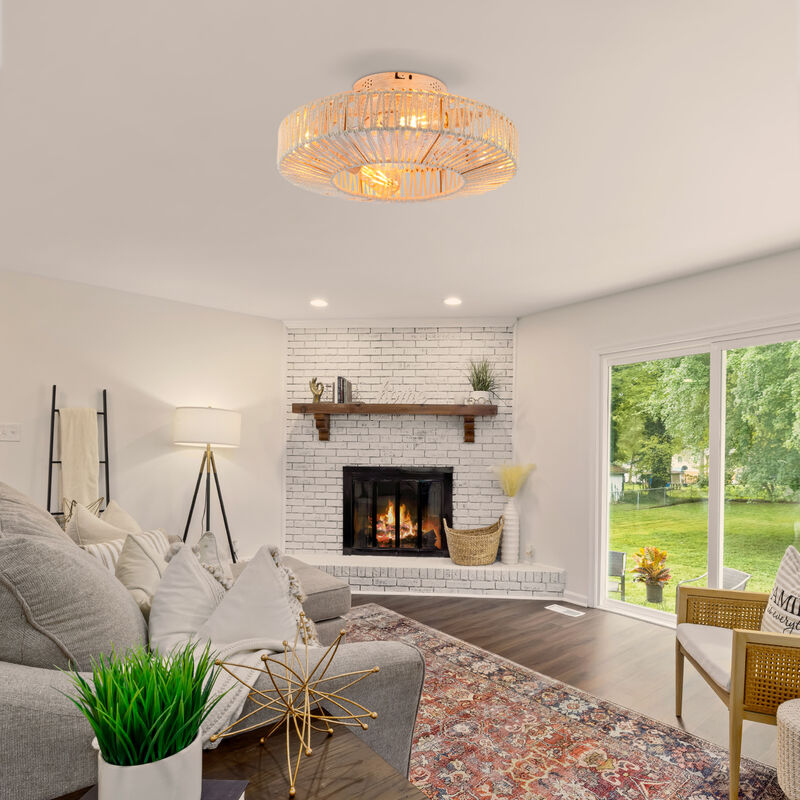 Low Profile Caged Ceiling Fan with Light and Remote Control image number 8