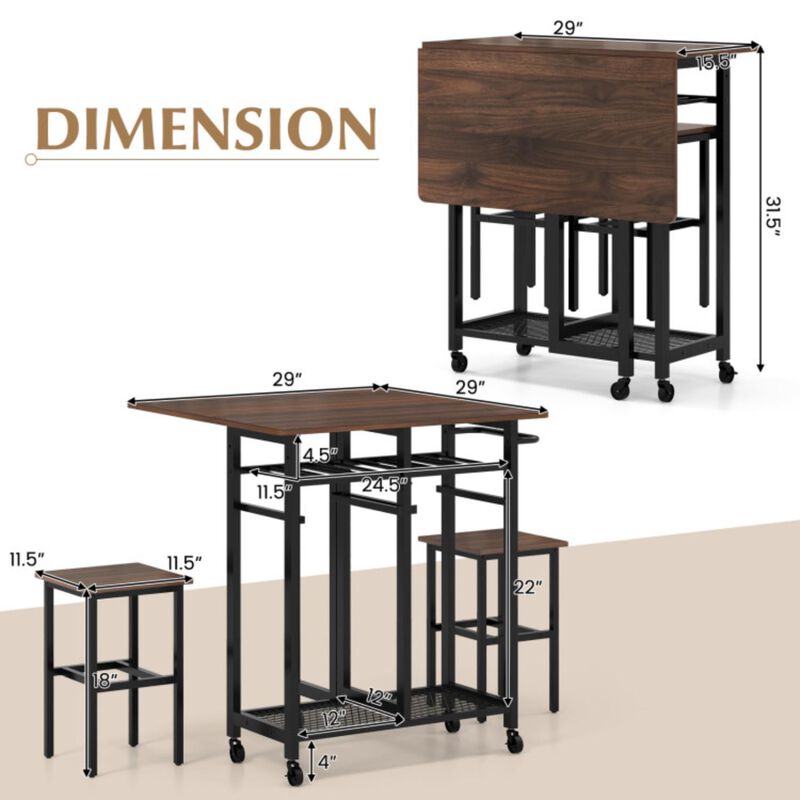 Hivvago 3 Pieces Dining Table Set with 6-Bottle Wine Rack