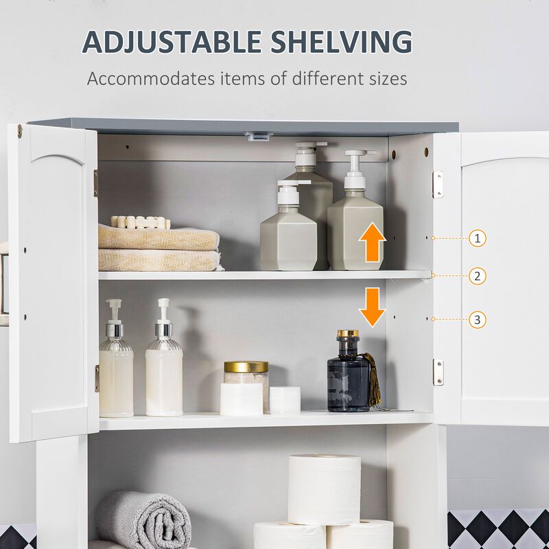 Grey Bathroom Organizer: Over Toilet Cabinet with Adjustable Shelves