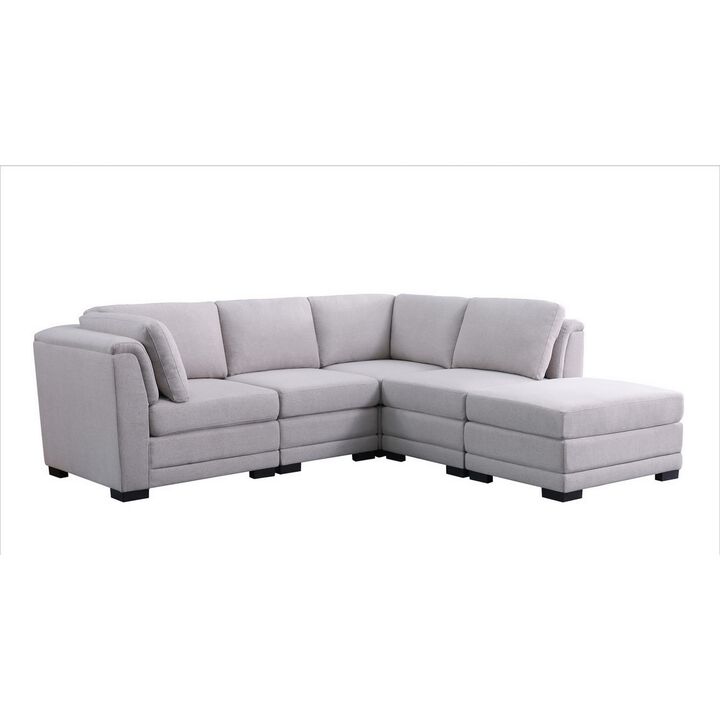Chase 122 Inch Reversible Right Facing Sectional Sofa, Ottoman, Light Gray-Benzara