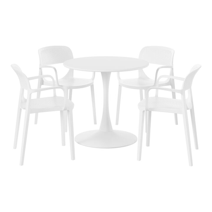 WestinTrends 5-Piece Round Metal Bistro Dining Table Set And Stackable Resin Patio Dining Side Chairs