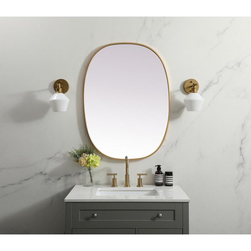 Elegant Decor Metal Frame Oval Mirror 27x36 Inch in Brass