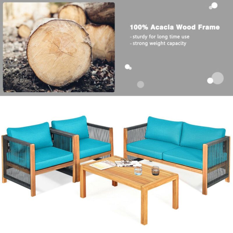 Hivvago 4 Pieces Acacia Wood Outdoor Patio Furniture Set with Cushions