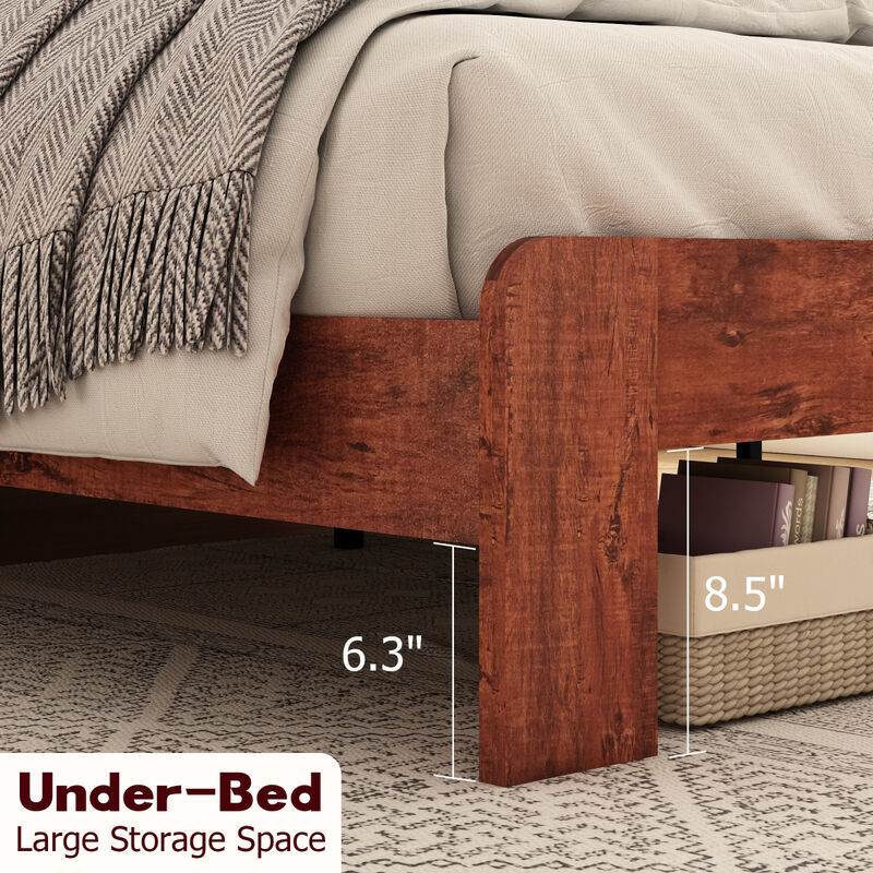 King Bed Frame Headboard, Wood Platform Bed Frame, Noise Free, No Box Spring Needed and Easy Assembly Tool, Large Under Bed Storage, Vintage Brown