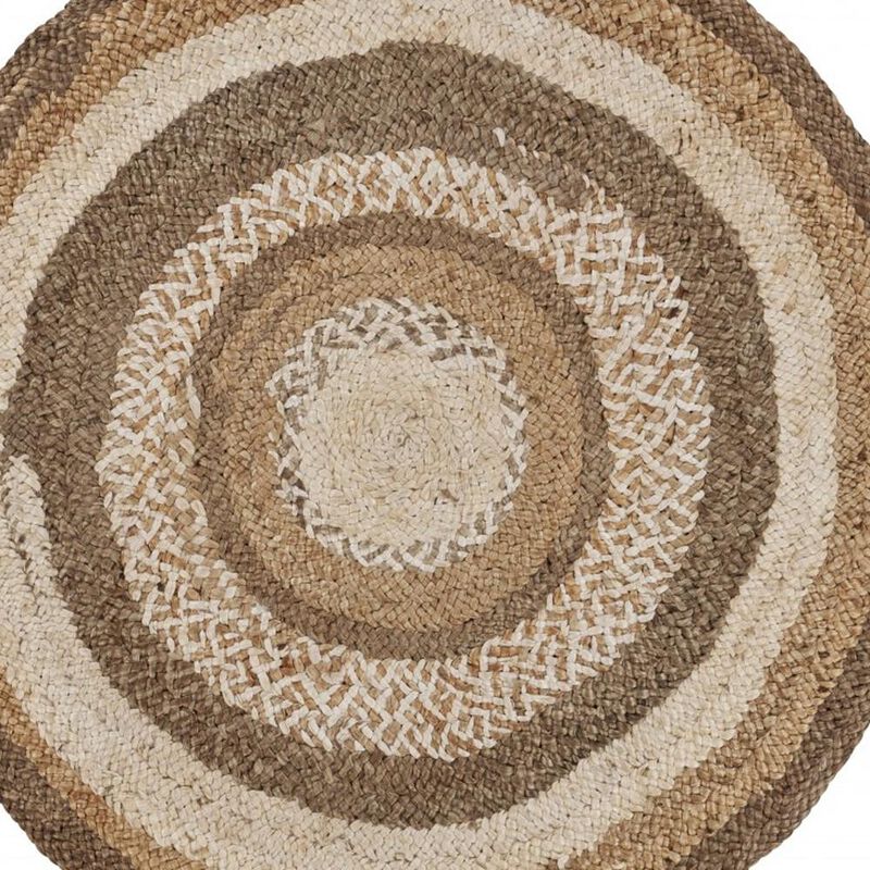 HomeRoots Jute Abstract Geometric Hand Braided Round Rug image number 2