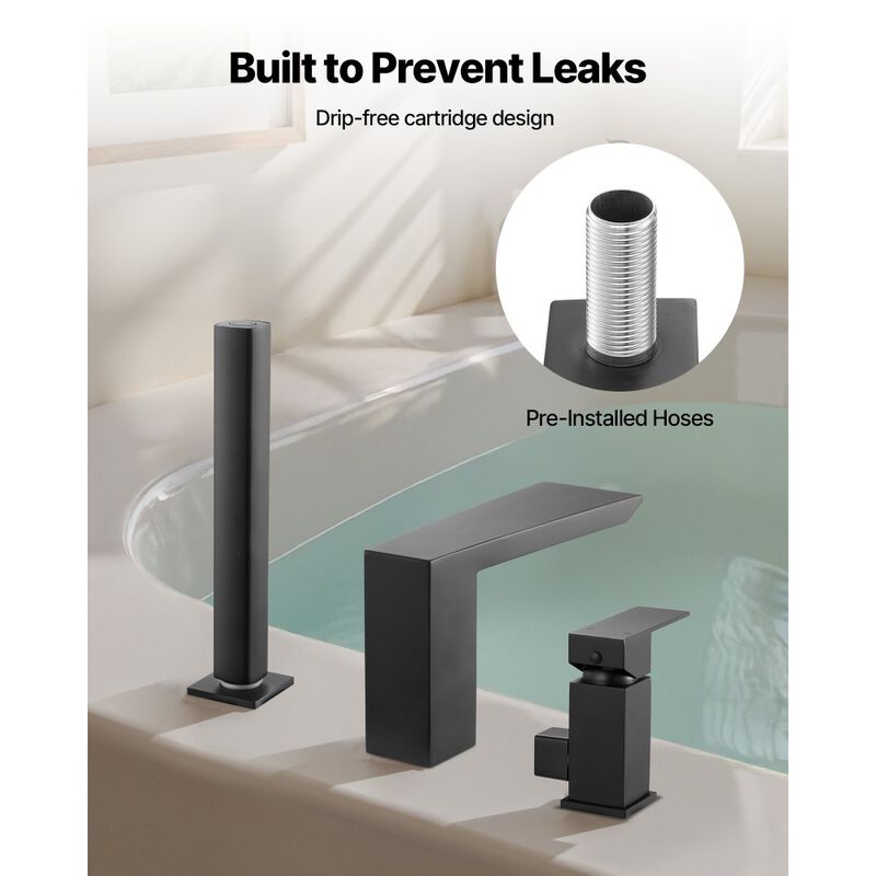 Waterfall Roman Tub Faucet Set with Handheld Shower, 3 Hole Bathtub Faucet-     Matte Black image number 4