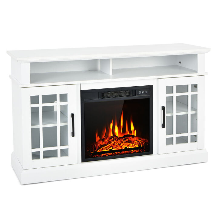 48 Inch Electric Fireplace TV Stand with Cabinets for TVs Up to 55 Inch-Natural
