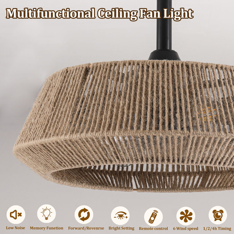 ELEMENT ACE 19 Inch Dimmable Bedroom Ceiling Fan Light with Rope Suspension, Reversible DC Motor, 7 Blades, 4 Bulb Capacity, Remote and App Controlled image number 6
