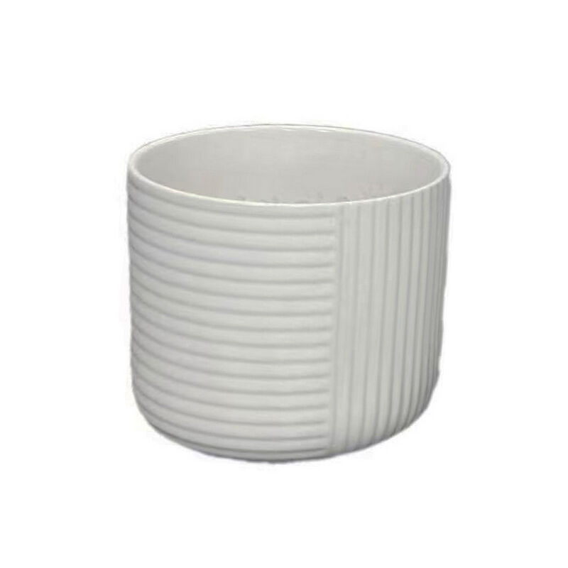 Kena Planter Set of 3, White Ceramic, Ribbed Texture Pots, 12 10 8 Inch image number 4
