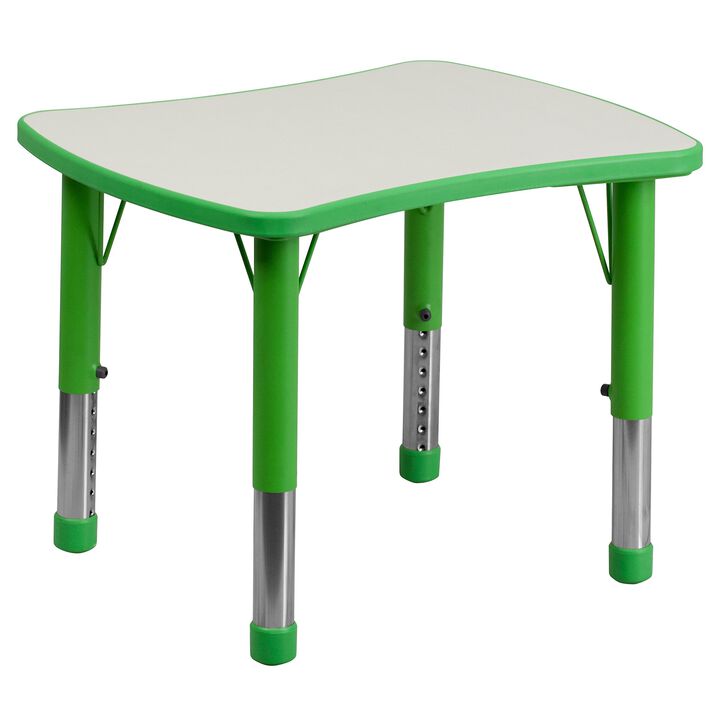Flash Furniture 21.875''W x 26.625''L Rectangular Green Plastic Height Adjustable Activity Table with Grey Top