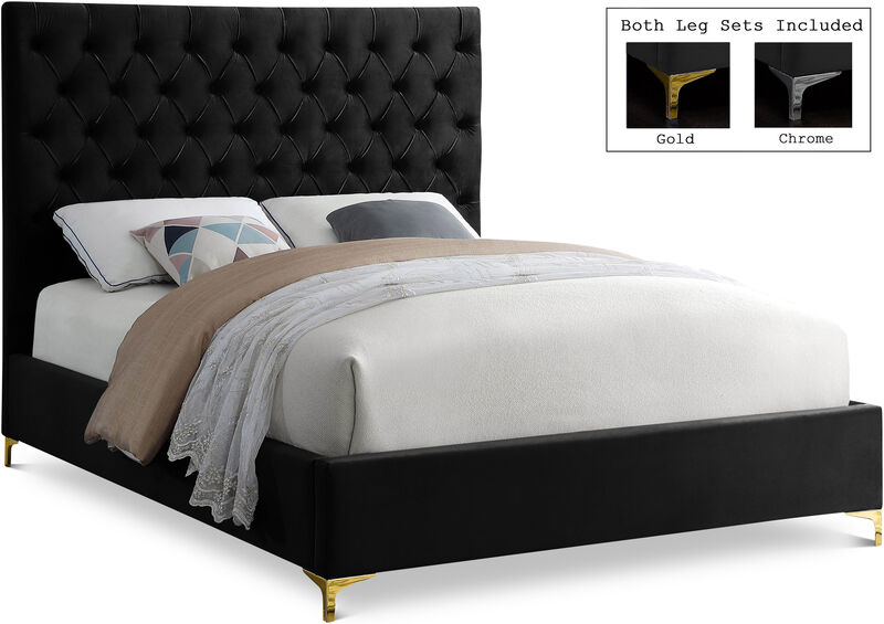 Meridian Furniture Cruz Black Velvet Queen Bed