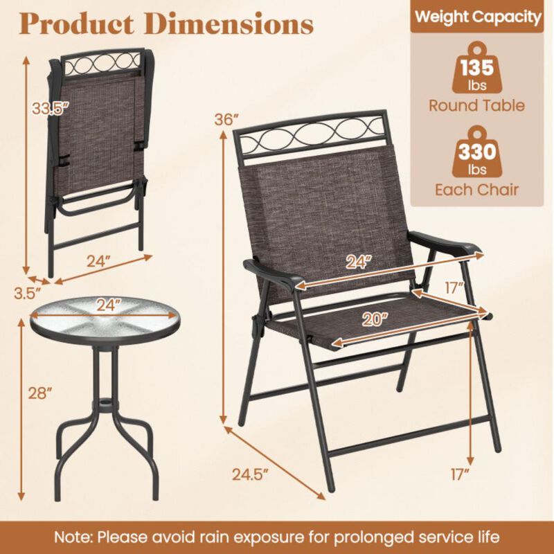 Hivvago 3 Pieces Outdoor Bistro Dining Furniture Set with Umbrella Hole