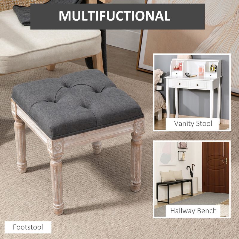 Grey Foot Rest: 15.75" Vintage Tufted Ottoman for Living Room