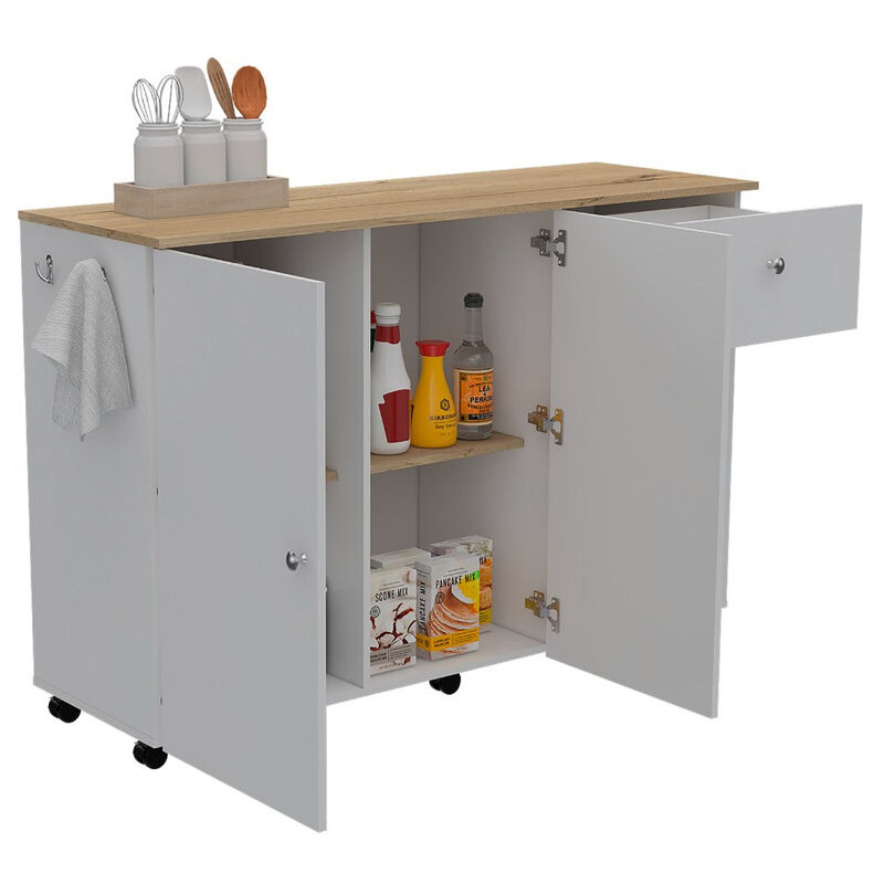Kitchen Island Cart Indiana, Kitchen, White / Light Oak