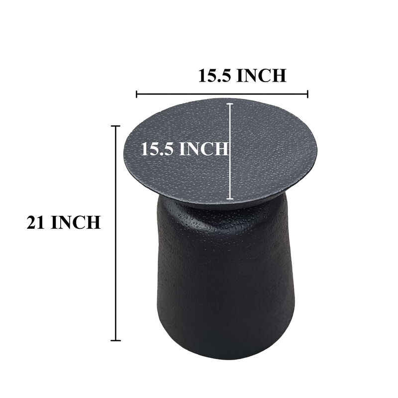 Josi 21 Inch Round Side End Table, Handcrafted Hammered Design, Drum Pedestal Aluminum Base, Matte Black