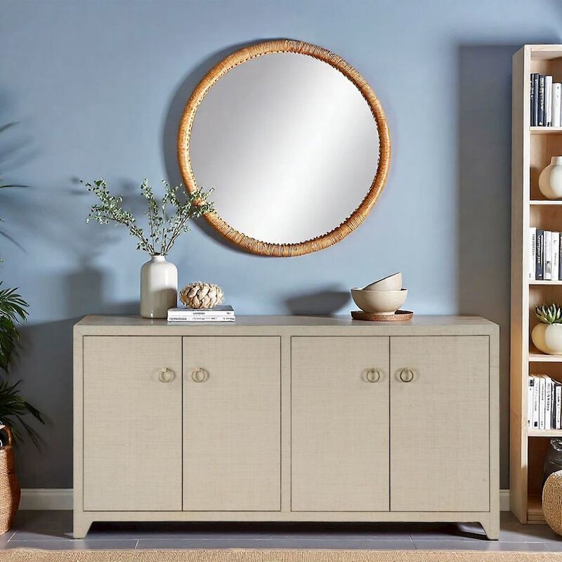 Starlight Canyon Home Buffet Cabinet with Storage - Large 4 Door Side Board in Oak Finish image number 2