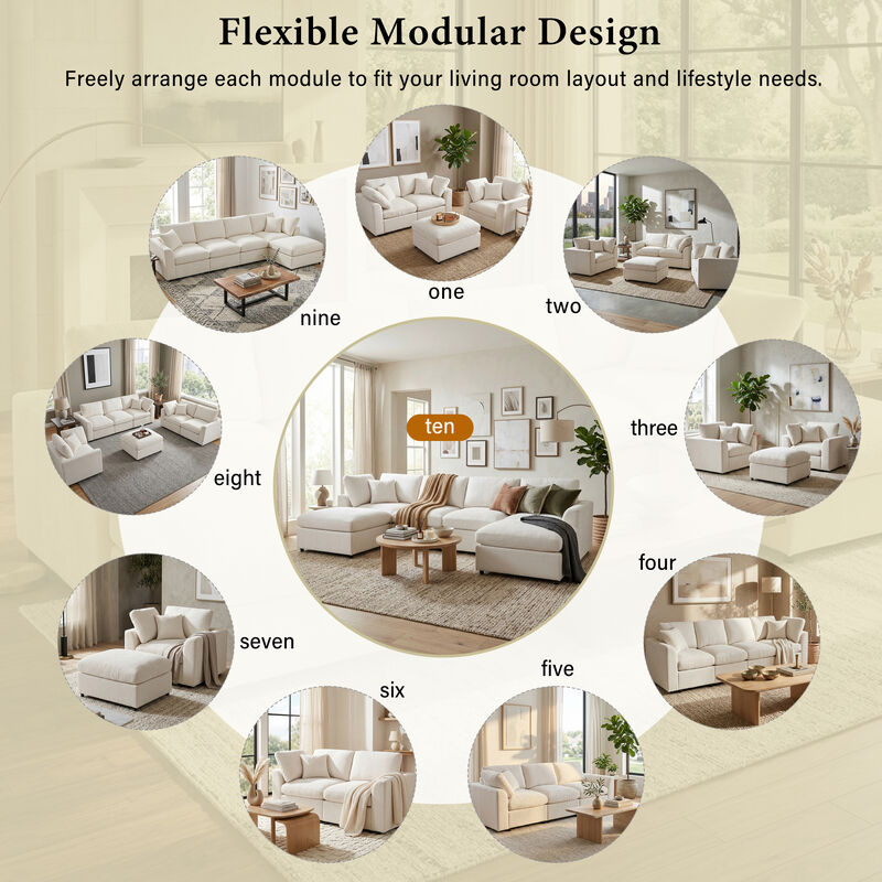 Merax Large 6-Seater Chenille Sectional Sofa with 2 Ottomans, High-Density Foam & Pocket Springs image number 5