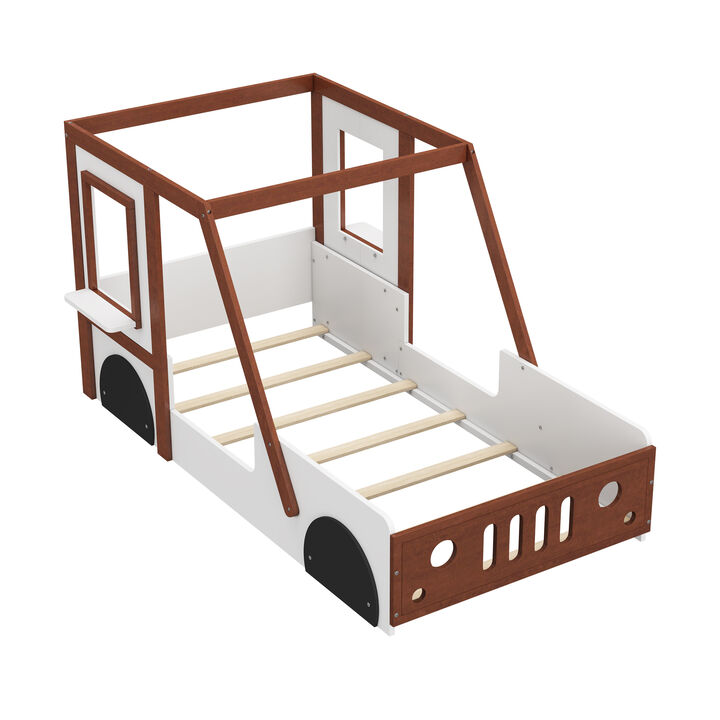 Merax Kids Car Bed with Solid Wood Construction, Low-to-Ground Safety Rails
