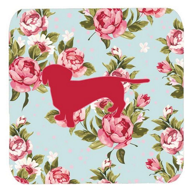 Caroline's Treasures BB1088-RS-BU-FC Dachshund Shabby Chic Blue Roses Foam Coasters (Set of 4), 3.5 H x 3.5 W, Multicolor