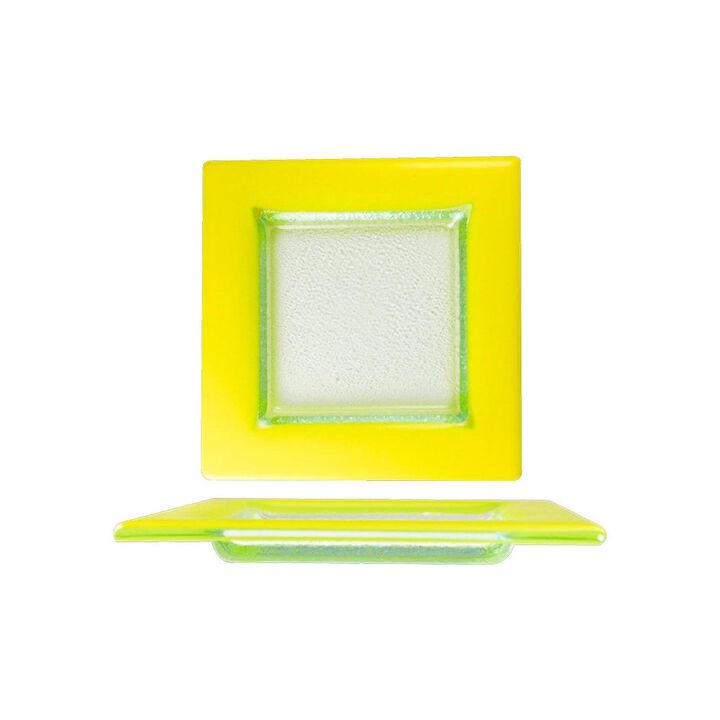 Turgla Fusion Glass 6" x 6" Square Yellow Glass Plate (Set of 4)