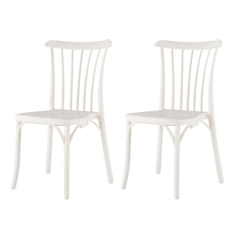 HomeRoots Set of Two White Heavy Duty Plastic Outdoor Stacking Dining Chairs image number 0