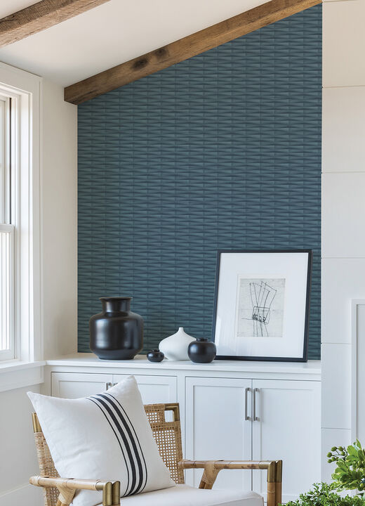 Gator Blue Geometric Stripe Wallpaper