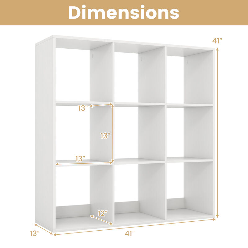 9 Cube Bookshelf with Back Guardrail for Living Room Bedroom